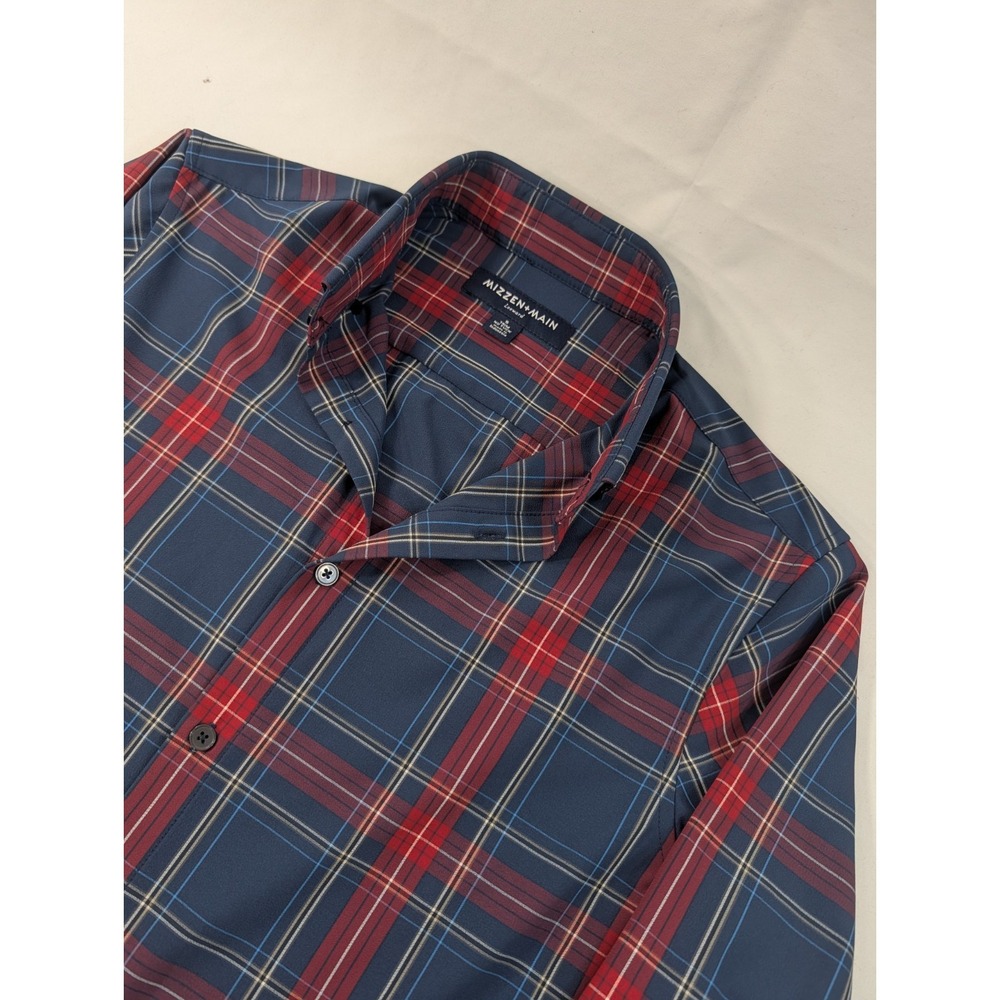 Mizzen Main Leeward Shirt Mens Small No‎ Tuck Plaid Trim Performance Long Sleeve